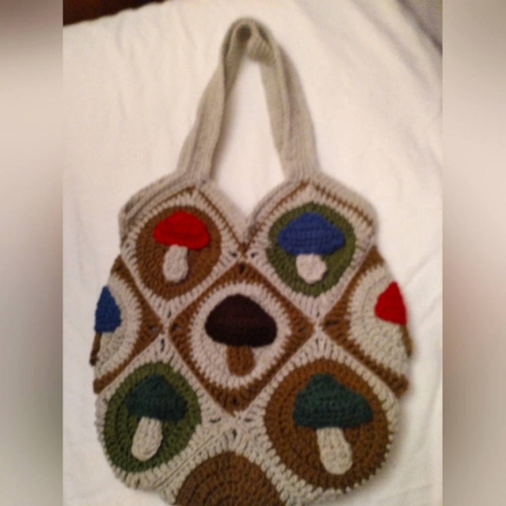 Handmade crochet mushroom motif purse